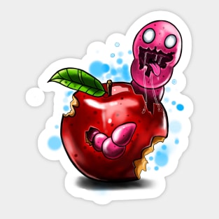 a Pink Worm in an Apple Sticker